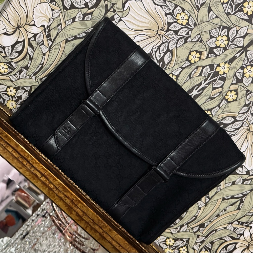 Gucci AUTHENTIC Vintage Monogram GG Black Canvas Clutch Bag File Laptop Case - Picture 4 of 16